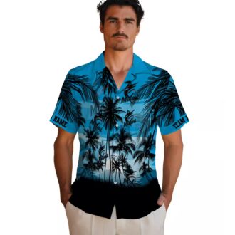 Unique Miami Marlins Tropical Hawaiian Shirt - Blue & Black Sunset Baseball Fan Gift