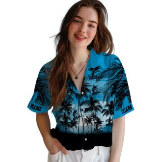 Unique Miami Marlins Tropical Hawaiian Shirt - Blue & Black Sunset Baseball Fan Gift