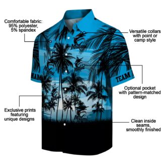 Unique Miami Marlins Tropical Hawaiian Shirt - Blue & Black Sunset Baseball Fan Gift