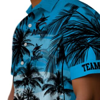 Unique Miami Marlins Tropical Hawaiian Shirt - Blue & Black Sunset Baseball Fan Gift