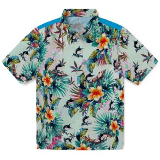 Women’s Miami Marlins Floral Hawaiian Shirt - Green Foliage Game Day Look