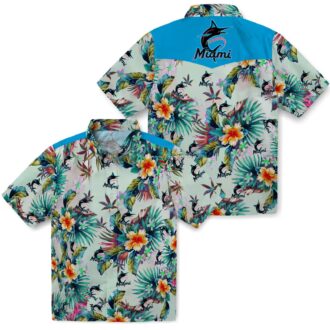 Women’s Miami Marlins Floral Hawaiian Shirt - Green Foliage Game Day Look