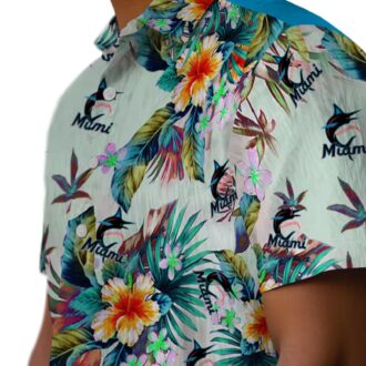 Women’s Miami Marlins Floral Hawaiian Shirt - Green Foliage Game Day Look