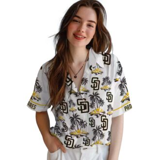 Buy San Diego Padres Brown Hawaiian Shirt with Palm Island Print - Perfect for Tailgate Parties