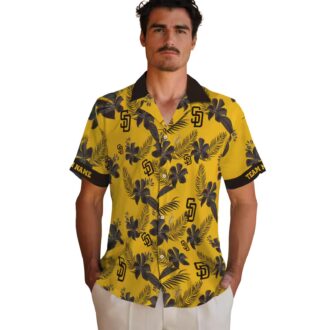 Custom MLB Padres Hawaiian Shirt - Botanical Gold Theme Print for Summer Vacation