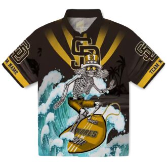 Custom MLB Team Padres Brown Blue Hawaiian Shirt - Surfing Skeleton Design for Fans