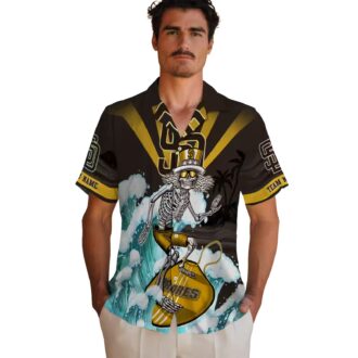 Custom MLB Team Padres Brown Blue Hawaiian Shirt - Surfing Skeleton Design for Fans