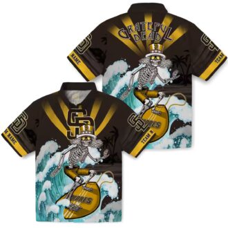 Custom MLB Team Padres Brown Blue Hawaiian Shirt - Surfing Skeleton Design for Fans