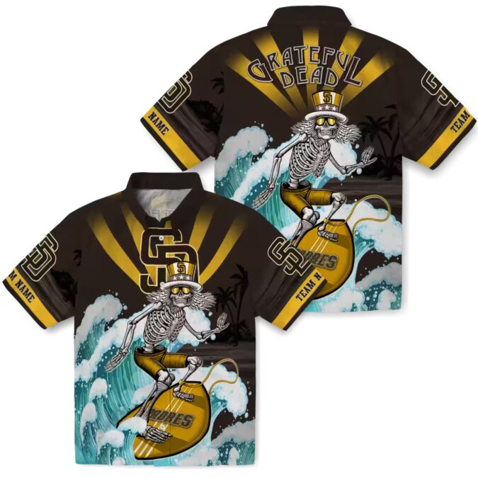 Custom MLB Team Padres Brown Blue Hawaiian Shirt - Surfing Skeleton Design for Fans