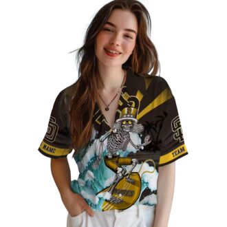 Custom MLB Team Padres Brown Blue Hawaiian Shirt - Surfing Skeleton Design for Fans