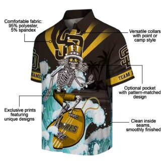 Custom MLB Team Padres Brown Blue Hawaiian Shirt - Surfing Skeleton Design for Fans
