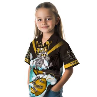 Custom MLB Team Padres Brown Blue Hawaiian Shirt - Surfing Skeleton Design for Fans