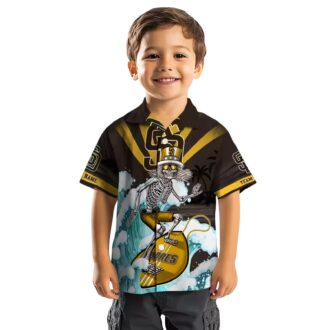 Custom MLB Team Padres Brown Blue Hawaiian Shirt - Surfing Skeleton Design for Fans