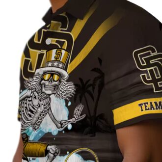 Custom MLB Team Padres Brown Blue Hawaiian Shirt - Surfing Skeleton Design for Fans