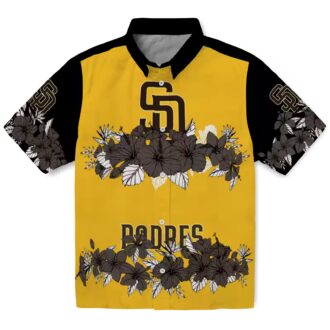 Exclusive San Diego Padres Tropical Hibiscus Stripe Hawaiian Shirt - Brown & Black Fan Apparel