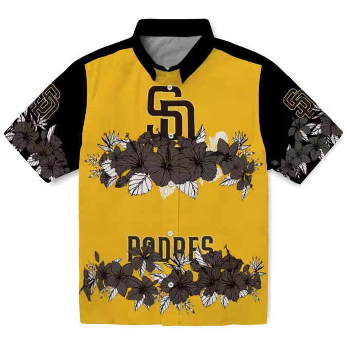 Exclusive San Diego Padres Tropical Hibiscus Stripe Hawaiian Shirt - Brown & Black Fan Apparel
