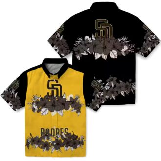 Exclusive San Diego Padres Tropical Hibiscus Stripe Hawaiian Shirt - Brown & Black Fan Apparel