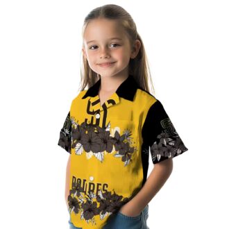 Exclusive San Diego Padres Tropical Hibiscus Stripe Hawaiian Shirt - Brown & Black Fan Apparel