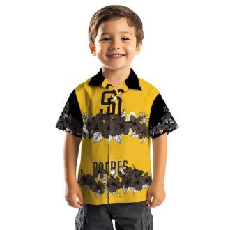 Exclusive San Diego Padres Tropical Hibiscus Stripe Hawaiian Shirt - Brown & Black Fan Apparel