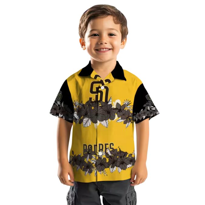 Exclusive San Diego Padres Tropical Hibiscus Stripe Hawaiian Shirt - Brown & Black Fan Apparel