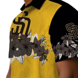 Exclusive San Diego Padres Tropical Hibiscus Stripe Hawaiian Shirt - Brown & Black Fan Apparel