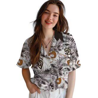 Men’s San Diego Padres Floral Hawaiian Shirt - Brown & White Game Day Wear