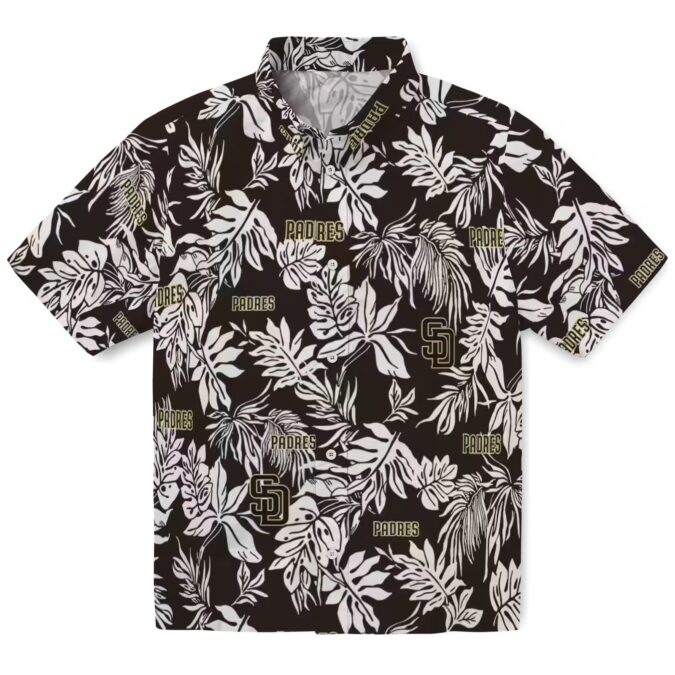 MLB Logo Padres Hawaiian Shirt - Brown & White Palm Leaf Shirt for Men’s Summer Fashion