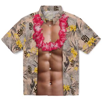 MLB San Diego Padres Aloha Short Sleeve Shirt - Brown Chest Illusion Floral Design
