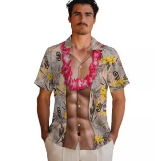 MLB San Diego Padres Aloha Short Sleeve Shirt - Brown Chest Illusion Floral Design