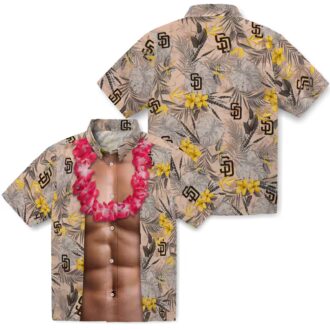 MLB San Diego Padres Aloha Short Sleeve Shirt - Brown Chest Illusion Floral Design