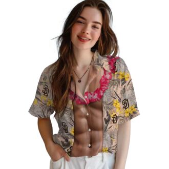 MLB San Diego Padres Aloha Short Sleeve Shirt - Brown Chest Illusion Floral Design