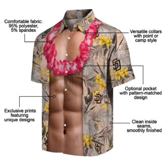 MLB San Diego Padres Aloha Short Sleeve Shirt - Brown Chest Illusion Floral Design