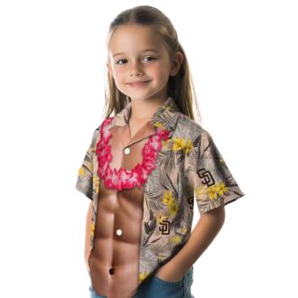 MLB San Diego Padres Aloha Short Sleeve Shirt - Brown Chest Illusion Floral Design