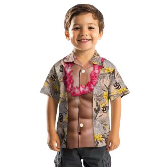 MLB San Diego Padres Aloha Short Sleeve Shirt - Brown Chest Illusion Floral Design