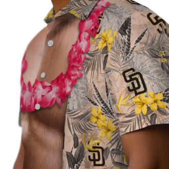 MLB San Diego Padres Aloha Short Sleeve Shirt - Brown Chest Illusion Floral Design