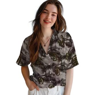 MLB Team Padres Game Day Hawaiian Shirt with Coastal Palms - Brown Theme Style