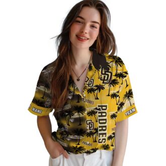 MLB Team San Diego Padres Hawaiian Shirt - Brown Palm Silhouette Custom Fan Edition