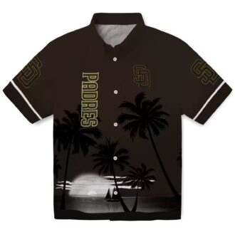 MLB Padres Fan Hawaiian Shirt - Brown Black Sunset Tropical Game Day Wear