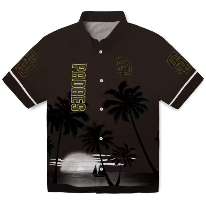 MLB Padres Fan Hawaiian Shirt - Brown Black Sunset Tropical Game Day Wear