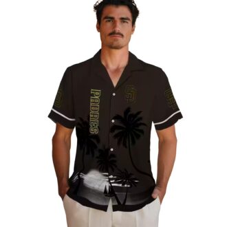 MLB Padres Fan Hawaiian Shirt - Brown Black Sunset Tropical Game Day Wear