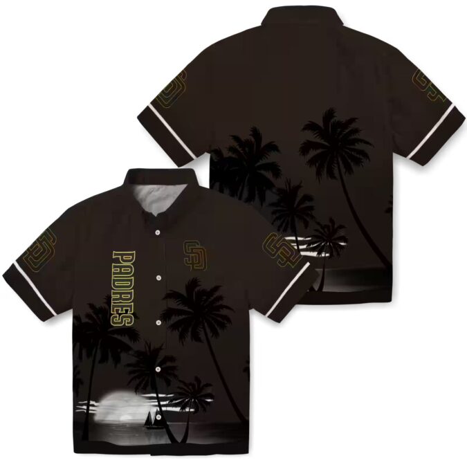 MLB Padres Fan Hawaiian Shirt - Brown Black Sunset Tropical Game Day Wear