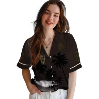 MLB Padres Fan Hawaiian Shirt - Brown Black Sunset Tropical Game Day Wear