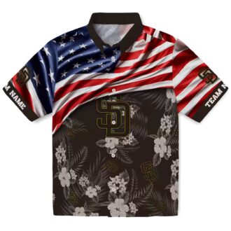 Personalized San Diego Padres Hawaiian Shirt - USA Flag Hibiscus Print