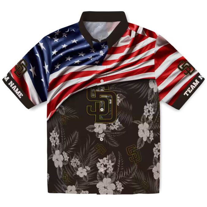 Personalized San Diego Padres Hawaiian Shirt - USA Flag Hibiscus Print