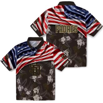 Personalized San Diego Padres Hawaiian Shirt - USA Flag Hibiscus Print