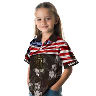 Personalized San Diego Padres Hawaiian Shirt - USA Flag Hibiscus Print