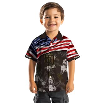Personalized San Diego Padres Hawaiian Shirt - USA Flag Hibiscus Print