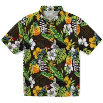 San Diego Padres Aloha Hawaiian Shirt - Tropical Toucan Print in Brown and Green