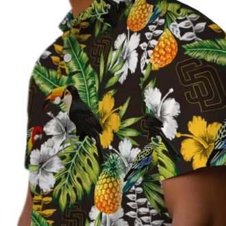 San Diego Padres Aloha Hawaiian Shirt - Tropical Toucan Print in Brown and Green