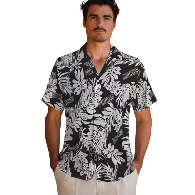 San Diego Padres Black Hawaiian Shirt with Monstera Leaf Pattern - Perfect for Summer Vacations